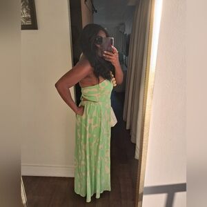 Green and Cream Patterned Tie Back Jumpsuit